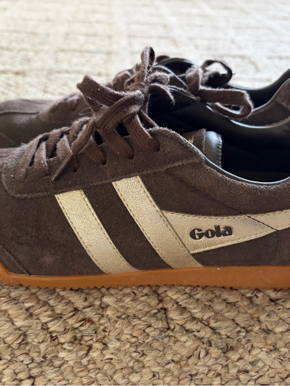 Gola Womens Suede Sneakers in Brown with Cream Stripes